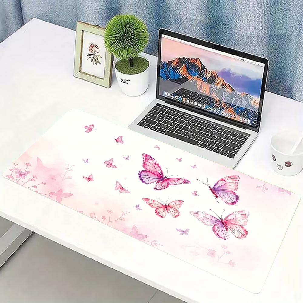 Desk Setup Pc - Watercolor Pink Butterfly Large Gaming Mouse