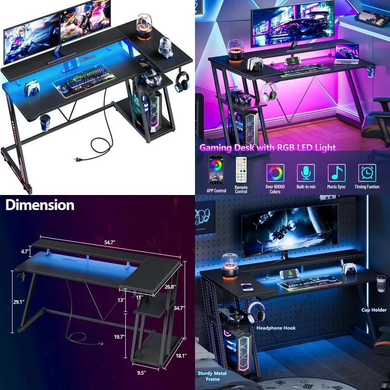 Desk Setup Black And Wood - Black Carbon Fiber L Shaped Gaming