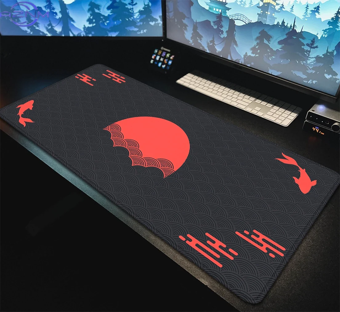 Desk Setup Red - Red Sun Koi Fish Pattern Desk
