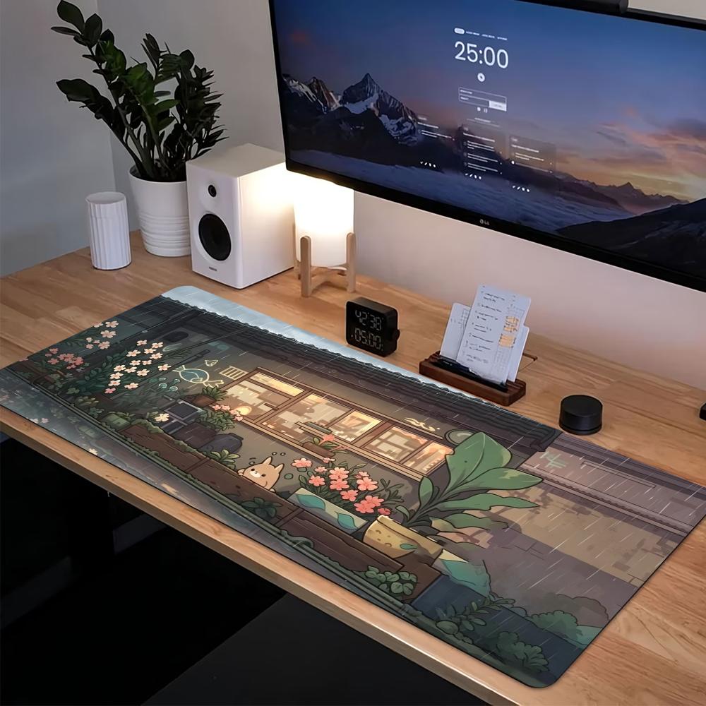 Desk Setup Pc - Cozy Anime Street Extended Gaming Mouse