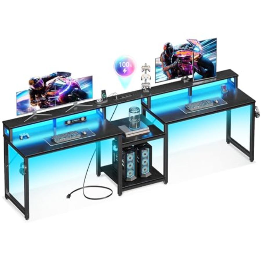 Gaming desk for 2 persons, 98' - Desk Setup Black And Wood recension och pris