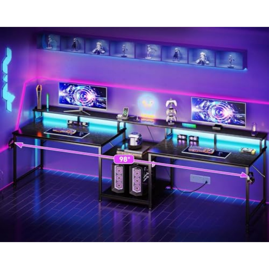 Gaming desk for 2 persons, 98' - Desk Setup Black And Wood recension och pris