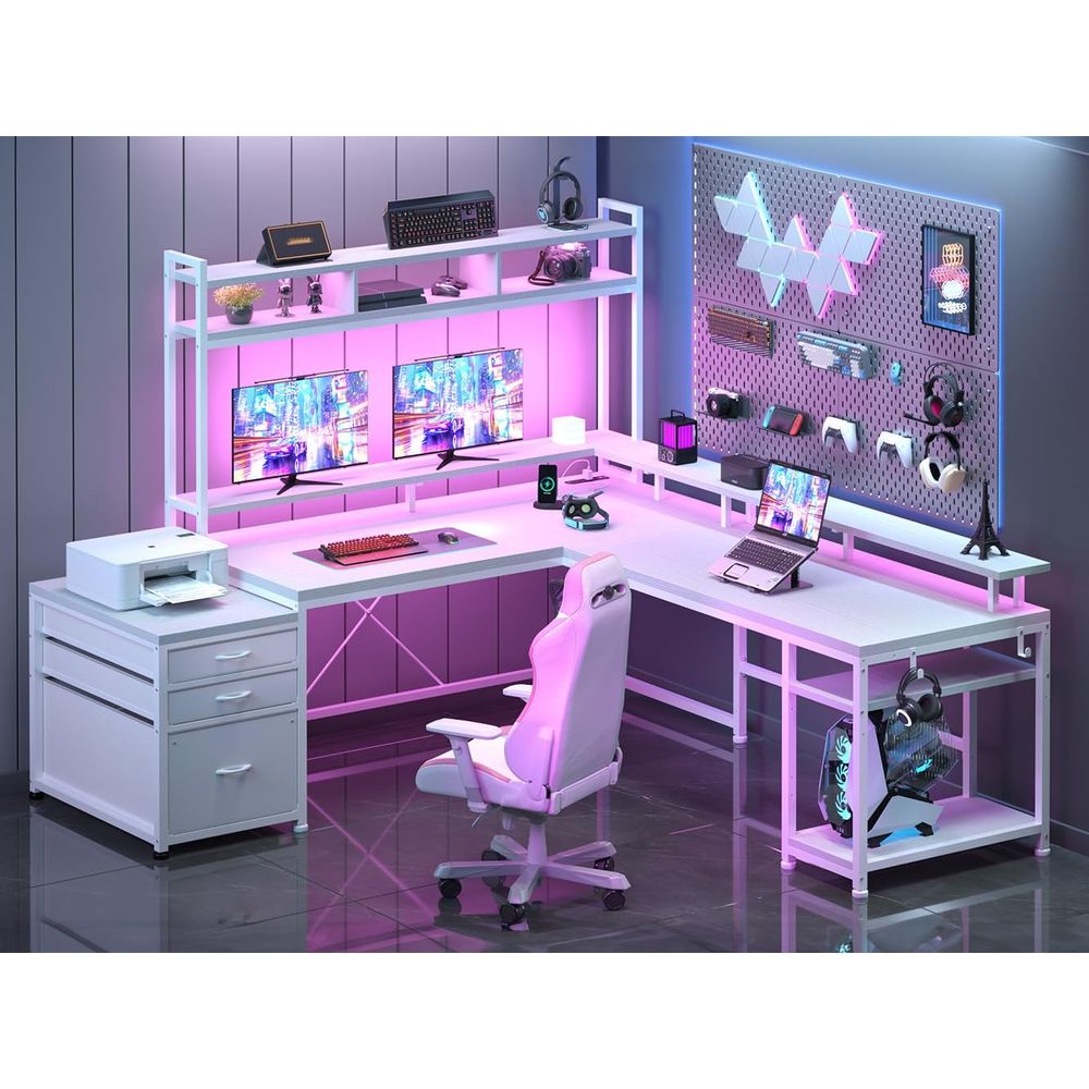 104-inch L-Shaped Desk for Dua - Desk Setup Dual Monitor recension och pris