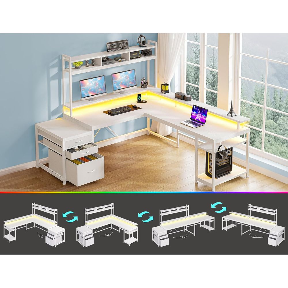 104-inch L-Shaped Desk for Dua - Desk Setup Dual Monitor recension och pris