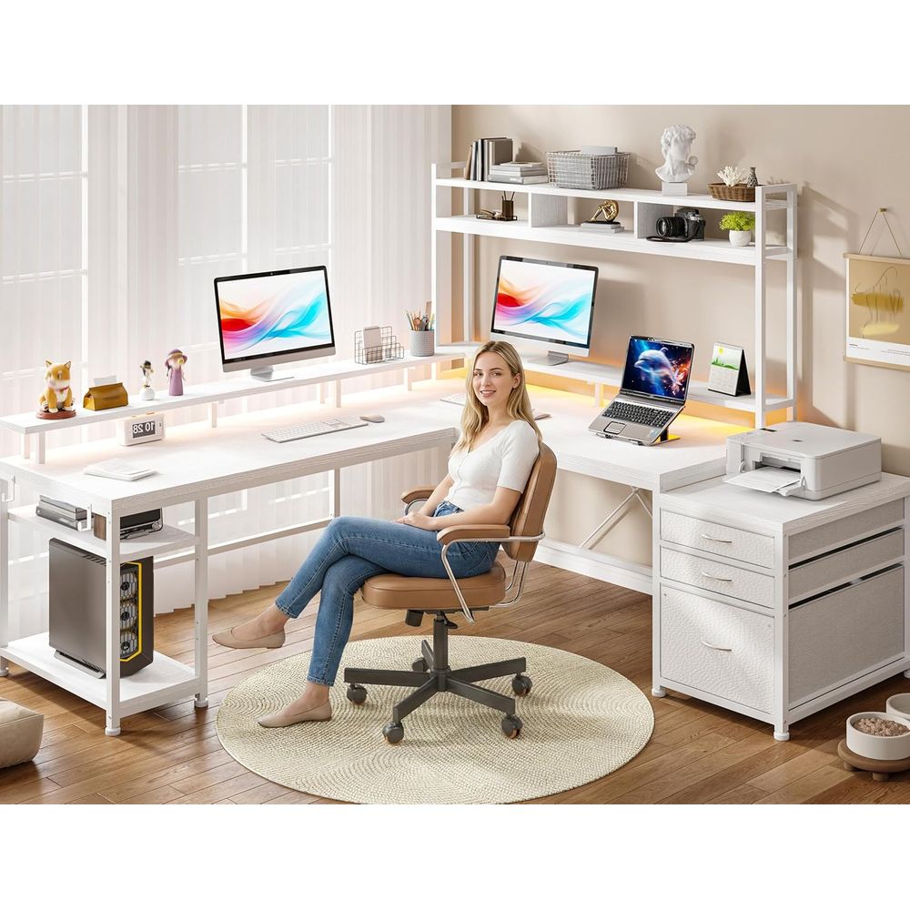 104-inch L-Shaped Desk for Dua - Desk Setup Dual Monitor recension och pris
