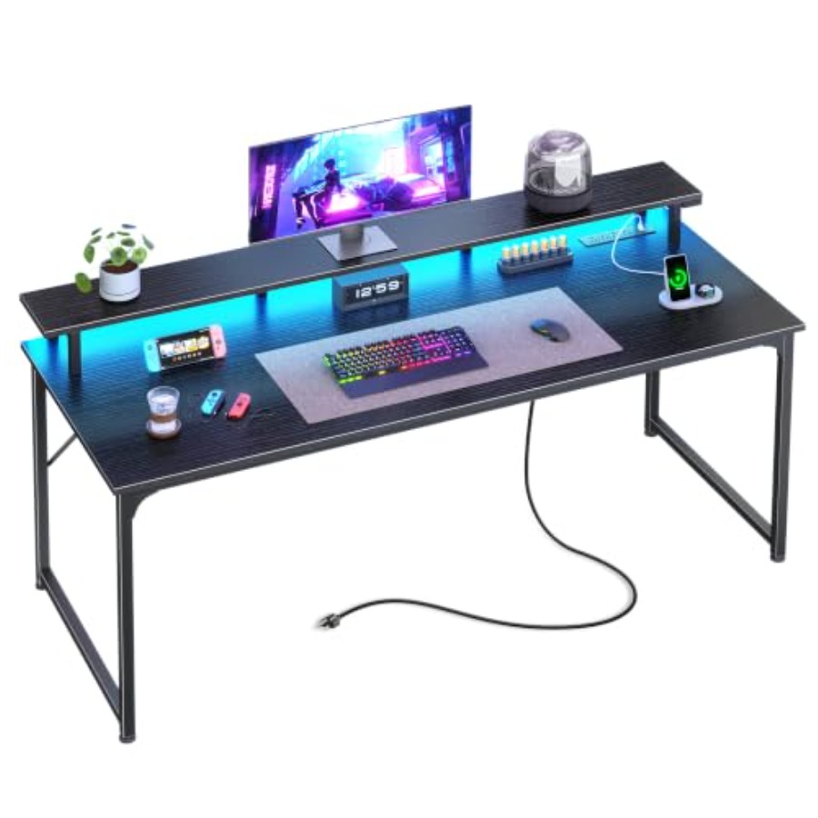 Gaming Desk with LED Lighting  - Desk Setup Black And Wood recension och pris
