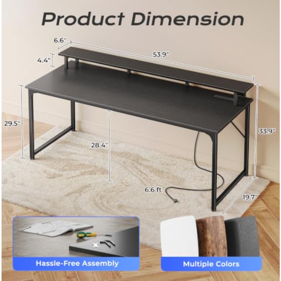 Gaming Desk with LED Lighting  - Desk Setup Black And Wood recension och pris