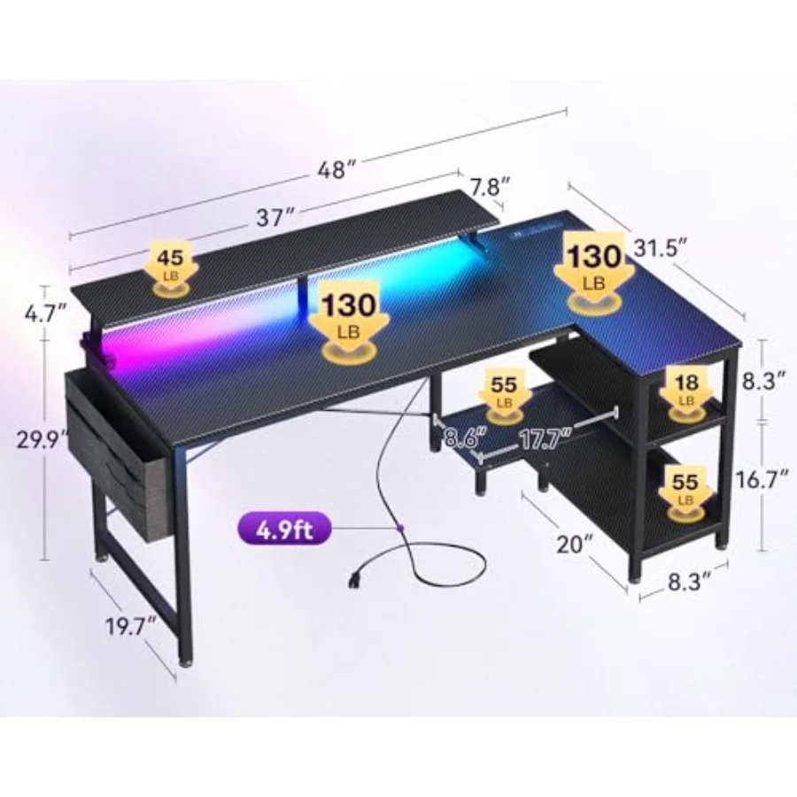 L Shaped Gaming Desk with LED  - Desk Setup Black And Wood recension och pris