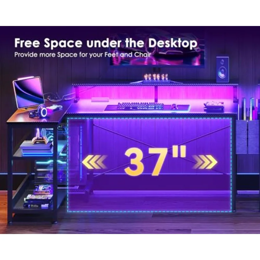 L Shaped Gaming Desk with LED  - Desk Setup Black And Wood recension och pris
