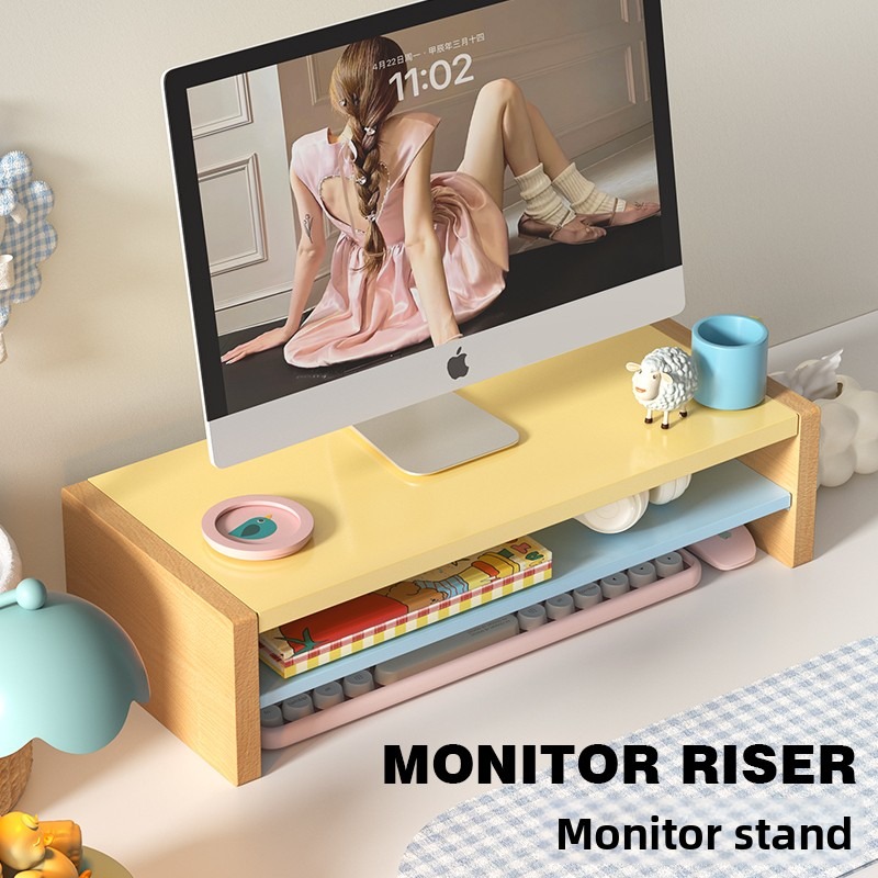 Wooden Monitor Riser Stand wit - Desk Setup Workspace recension och pris