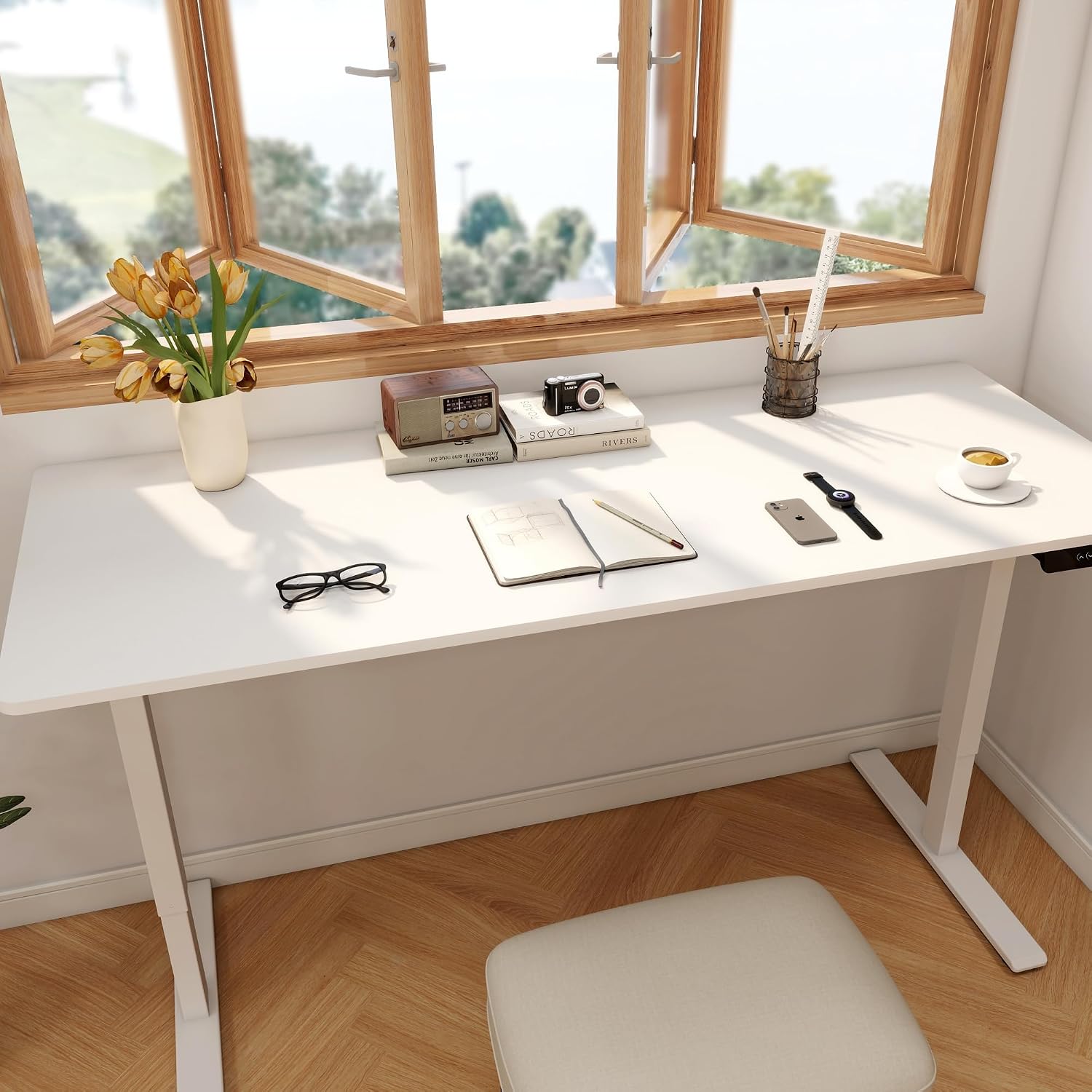 Large Dual Motor Electric Stan - Desk Setup Dual Monitor recension och pris