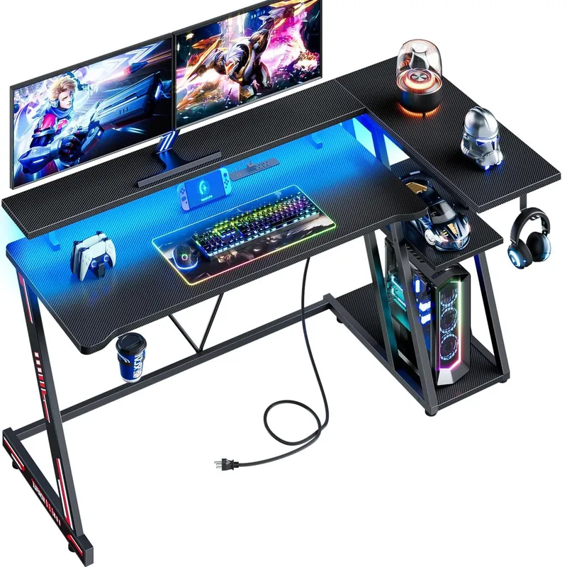 Black Carbon Fiber L Shaped Ga - Desk Setup Black And Wood recension och pris