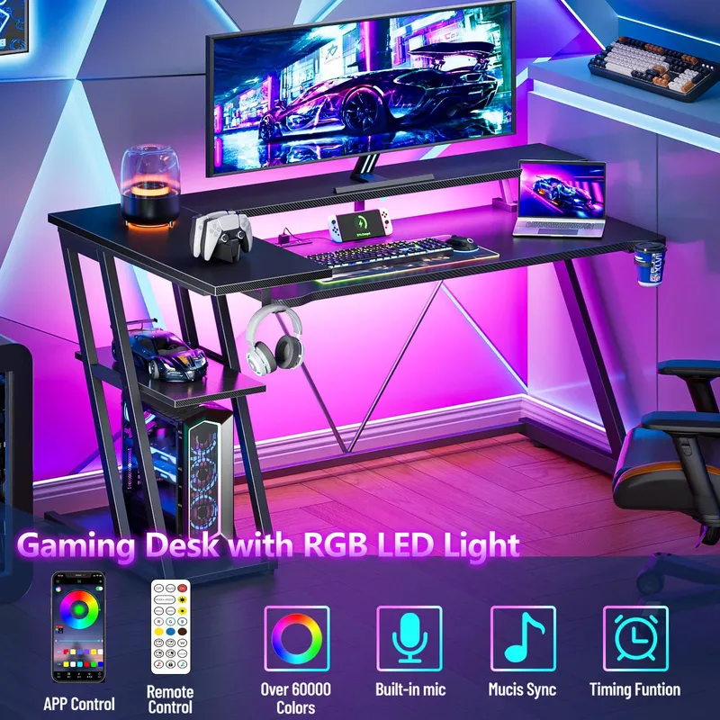 Black Carbon Fiber L Shaped Ga - Desk Setup Black And Wood recension och pris