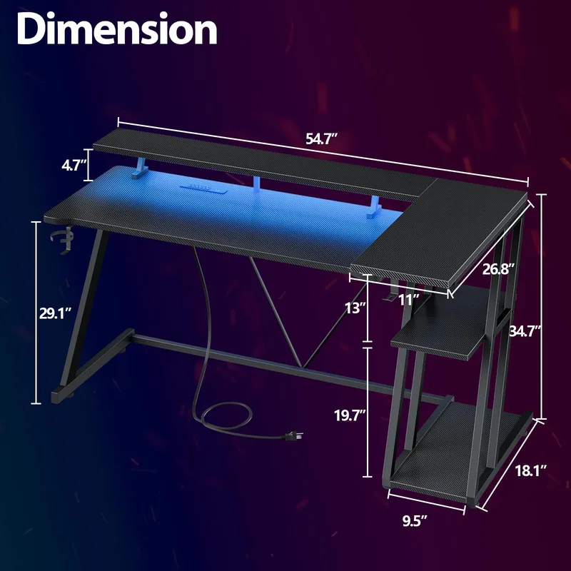 Black Carbon Fiber L Shaped Ga - Desk Setup Black And Wood recension och pris