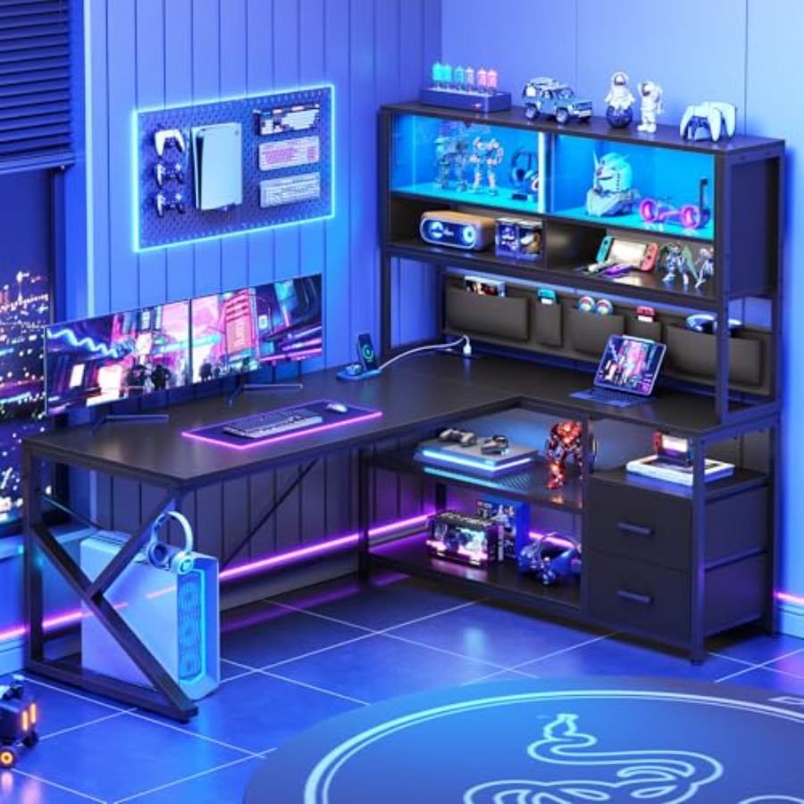 L Shaped Gaming Desk with Stor - Desk Setup Black And Wood recension och pris
