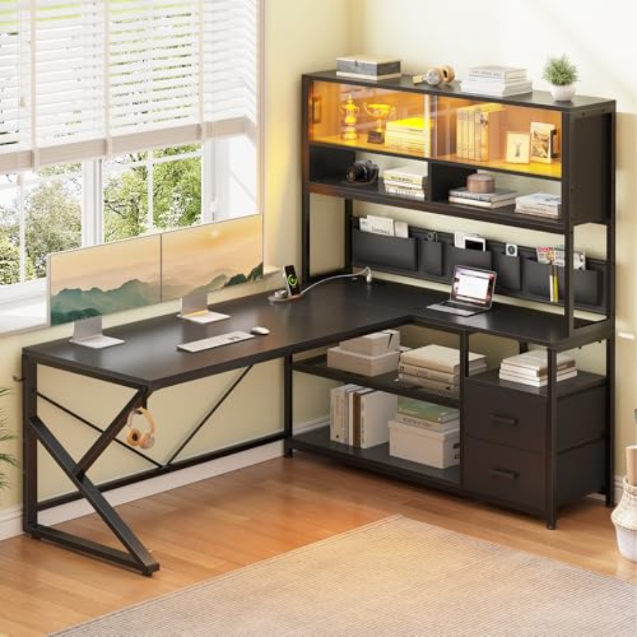 L Shaped Gaming Desk with Stor - Desk Setup Black And Wood recension och pris