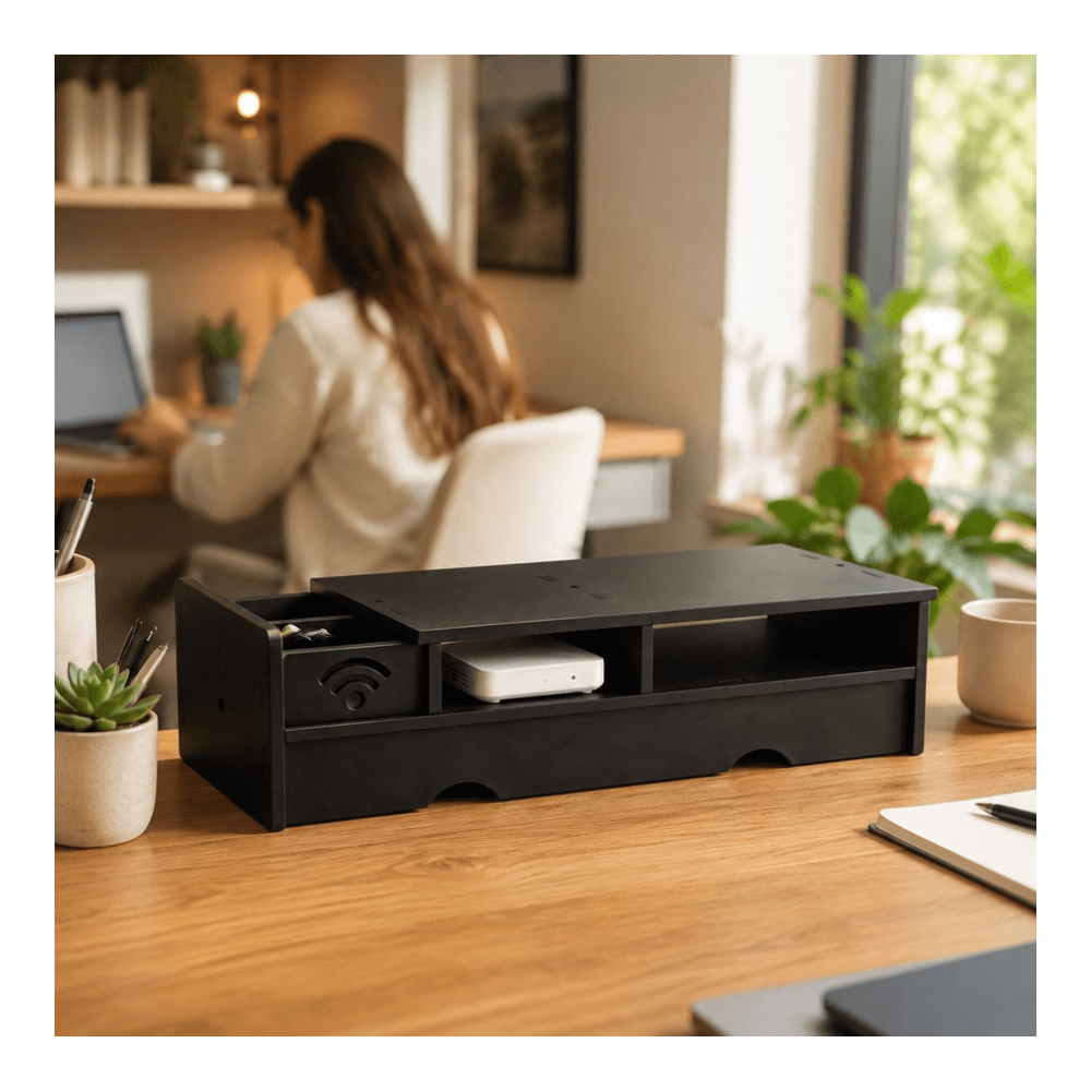 Black Matte WiFi Router Storag - Desk Setup Bedroom recension och pris