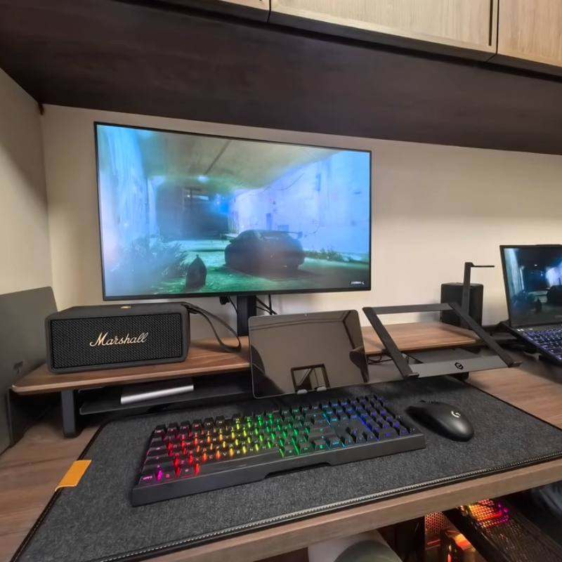 Modular Monitor Riser Stand Er - Desk Setup Black And Wood recension och pris