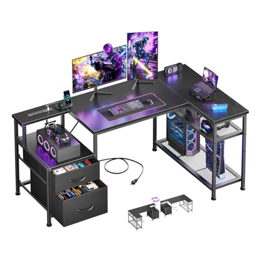 49 Inch L Shaped Gaming Desk w - Desk Setup Black And Wood recension och pris