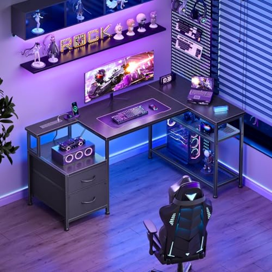 49 Inch L Shaped Gaming Desk w - Desk Setup Black And Wood recension och pris
