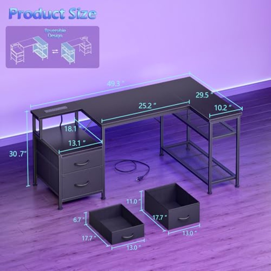 49 Inch L Shaped Gaming Desk w - Desk Setup Black And Wood recension och pris