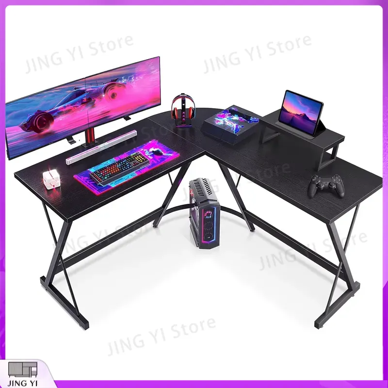 L Shaped Gaming Desk with Moni - Desk Setup Black And Wood recension och pris