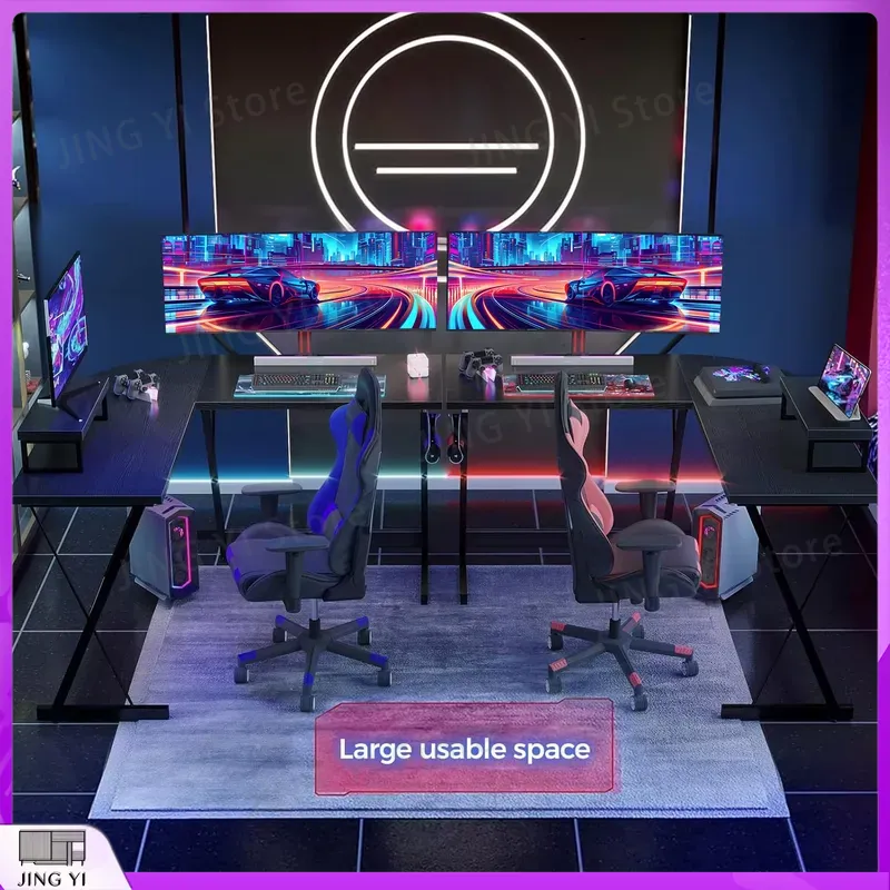 L Shaped Gaming Desk with Moni - Desk Setup Black And Wood recension och pris