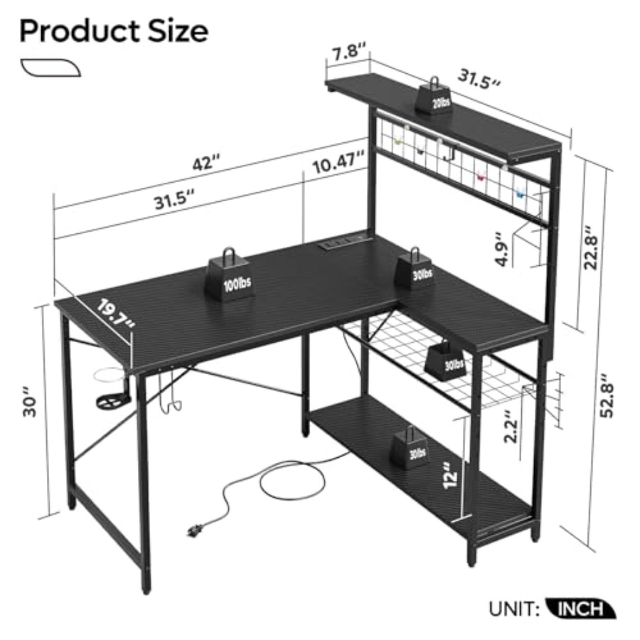 42 L Gaming Desk with Power Ou - Desk Setup Black And Wood recension och pris