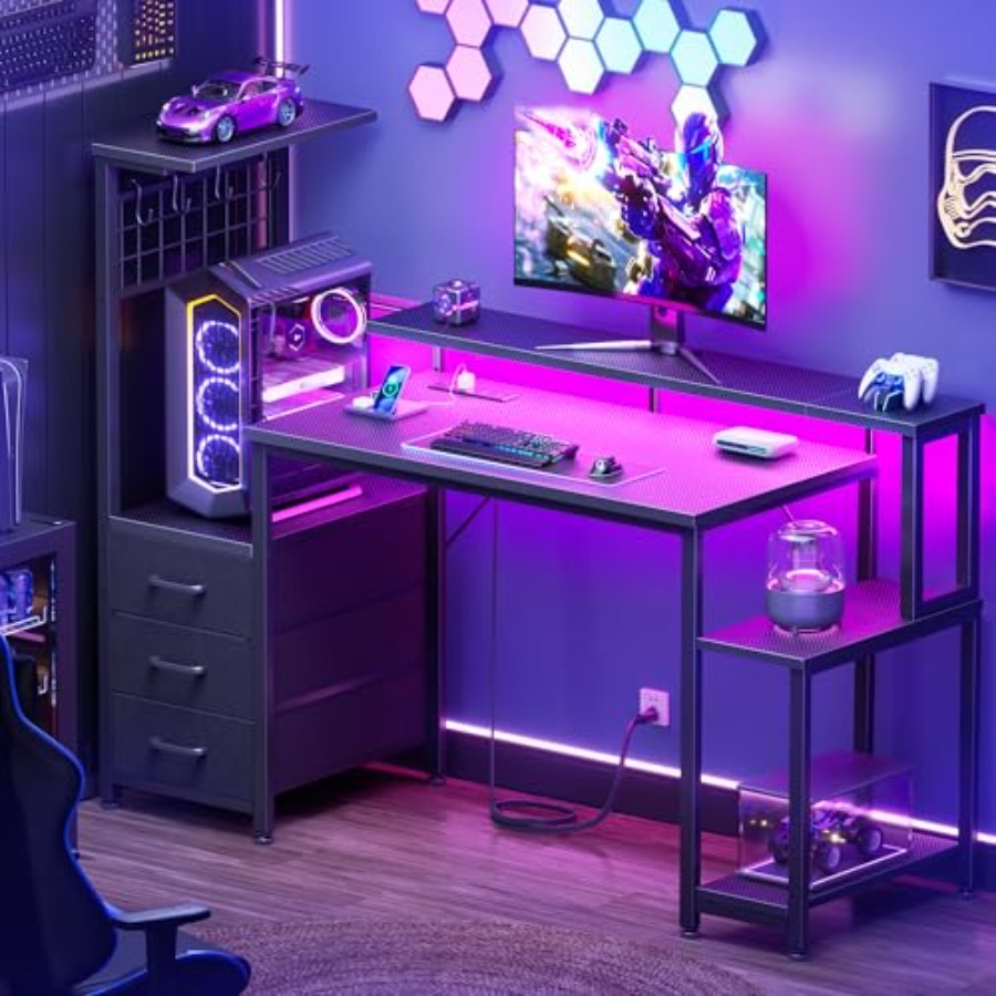 48 Gaming Desk with Power Outl - Desk Setup Black And Wood recension och pris