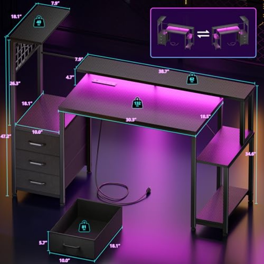 48 Gaming Desk with Power Outl - Desk Setup Black And Wood recension och pris